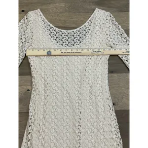 Free People Crochet Lace Dress Scoop Back With Bell Sleeves Size M Cream thumbnail 5