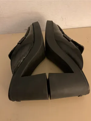 Michael Kors women black leather glossy platform mule heel shoes US 10 thumbnail 5