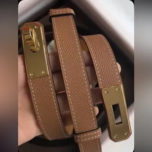 Nwot Thin Brown Gold Buckle Belt Pu Leather thumbnail 3