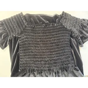 Urban Outfitters Womens Black Plush Velvet‎ Smocked Ruffle Sleeve Mini Dress XS thumbnail 4