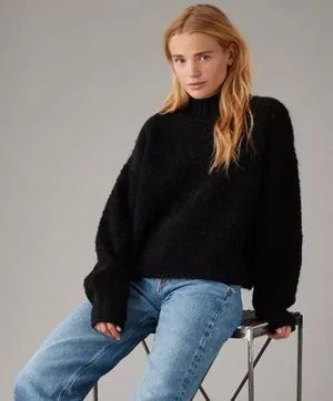 American Eagle Boucle Mock Neck Sweater Size Medium thumbnail 1