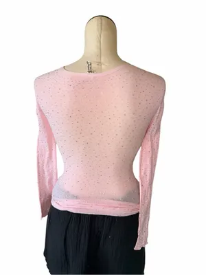 NWOT FREE PEOPLE Night Sky Long Sleeve Top Rhinestone Light Pink XS/S Bedazzled thumbnail 5
