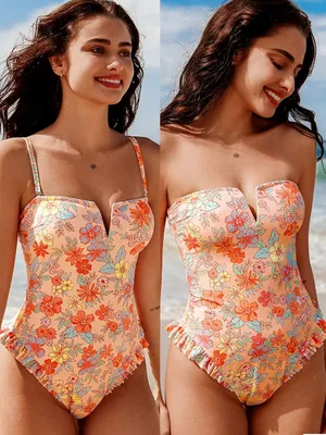 Cupshe Ditsy Floral Print V-Wire Ruffled One-Piece Swimsuit thumbnail 2