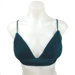 12th Tribe Blue Rib Velvet Velour V-neck Sleeveless Crop Corduroy Bra Tank Top S thumbnail 2