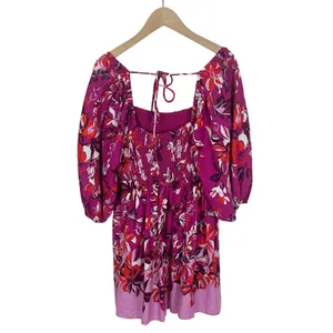 Alexandra Farmer for Anthropologie Smocked Pink Floral Mini Dress Small Petite thumbnail 4