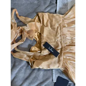 NWT Lulus Small Gold Radiant Arrival‎ Shiny Gold Organza Tiered Tie-Strap Maxi thumbnail 8
