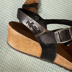 Papillio Birkenstock Womens Black Leather Sandals 9 Strappy Summer Wedge Shoes thumbnail 5