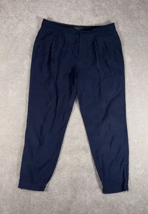 VINCE Pleated Slouchy Cropped Zip Leg‎ Pants Trousers Navy Blue 6 Ankle Zip thumbnail 1