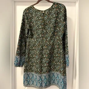 Abercrombie & Fitch Floral Long Sleeve Shift Dress with Blue Paisley Hem Size M thumbnail 5