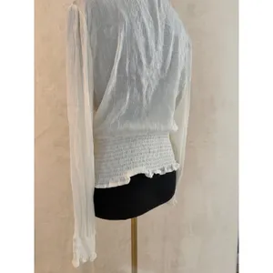 Selfie White Crochet Lace‎ Trim Smocked Waist Blouse XL Long Sleeve Boho Top thumbnail 15