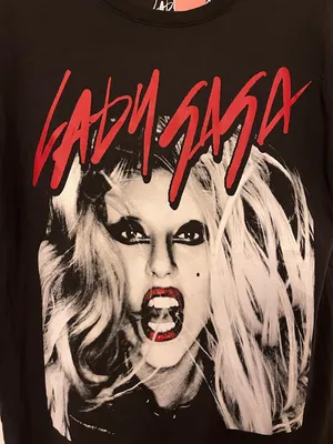 Lady Gaga Black Graphic Tee with Red Script thumbnail 2
