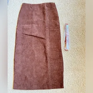 Corduroy Midi Skirt Women Small Brown New High Waist Front‎ Slit with Belt xxs thumbnail 5
