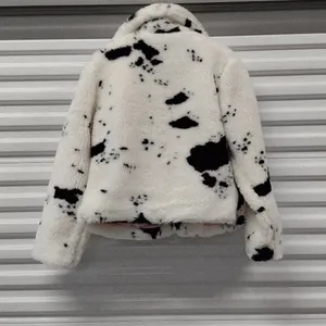 Juicy Couture Women’s Spotted Faux Fur Jacket White Black Cow Print Large Coat thumbnail 6