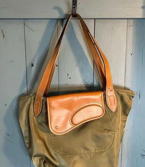 Lauren Ralph Lauren Hunter Green and Tan Leather Tote Bag thumbnail 1