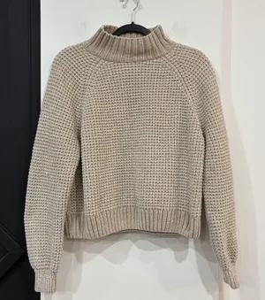H&M Tan Waffle Knit Chenille Mock Neck Sweater Size Large Fall Soft thumbnail 1