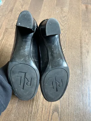 Ralph Lauren Black Leather Block Heel Loafers with Gold RL Accent size 6.5 thumbnail 5