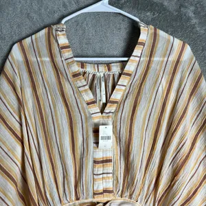 Anthropologie Tie Front Striped Blouse‎ Boho Resort Relaxed Statement Top XL New thumbnail 7