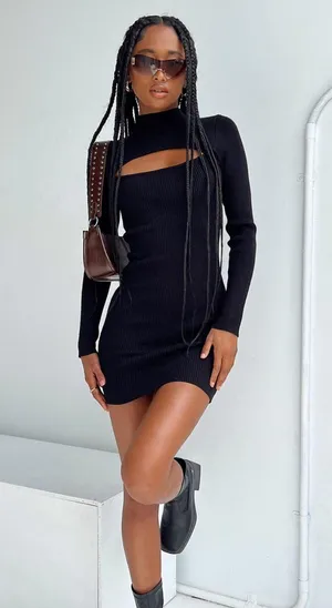 Princess Polly Black Long Sleeve Dress thumbnail 2