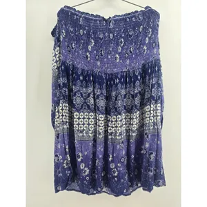 RAGA Top Womens Medium R2773 Blue Purple Smocked Off Shoulder NEW thumbnail 3