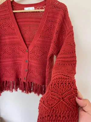 MNG  Openwork Crochet Fringe Boho Knit  sweater thumbnail 6