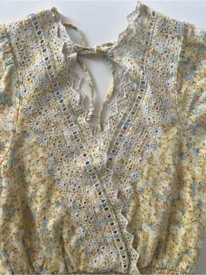 American Eagle Yellow Floral Eyelet Lace Mini Dress XS thumbnail 7