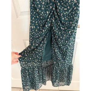 WAYF Nyla Floral Ruched Midi Dress Pine Green Ditsy Floral Puff Sleeve Romantic thumbnail 5