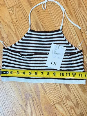NWT Free people Love+ Harmony Striped Knit Halter Crop Top - Brown & White thumbnail 6