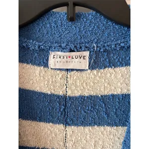 First Love Cozy Striped Oversized Cardigan Sweater Blue & Cream Size XL thumbnail 2