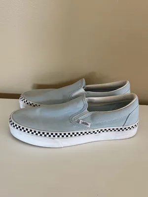 Vans Classic Slip-On Cool Blue Check Foxing Sneakers Size 8.5 thumbnail 2