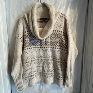 Eddie Bauer‎ Sweater Womens Large Cream Nordic Fair Isle Cottagecore Cowl Neck thumbnail 2