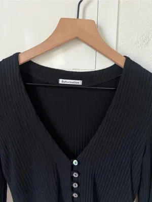 Reformation Jeans Geller Ribbed Knit Cardigan Sweater in Black thumbnail 5