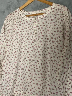 Lucky Brand Cream Blouse with Pink Floral Print XL lightweight boho thumbnail 2