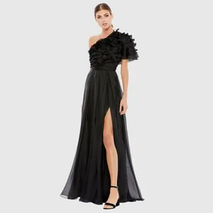 MAC DUGGAL Size 2 Black Ruffle Layered One Shoulder Gown Dress Maxi Formal thumbnail 3