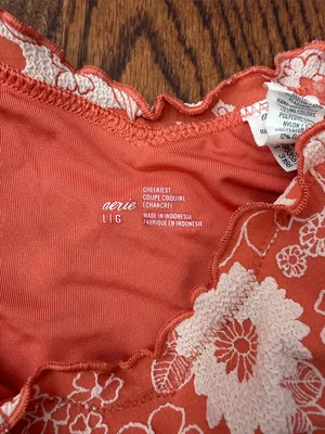 aerie Coral & White Floral Lace Bralette Bikini Set Top XL Bottom Large thumbnail 2