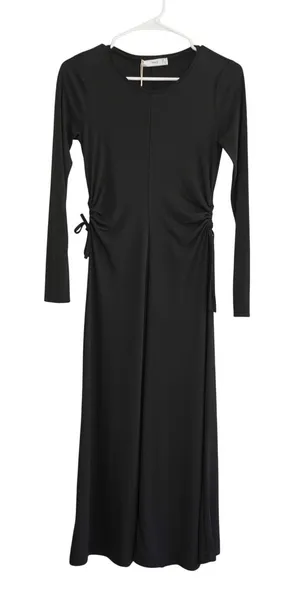 Mango MNG Black Long Sleeve Ruched Side Midi Dress‎ Womens Size XS NEW Chic Goth thumbnail 1