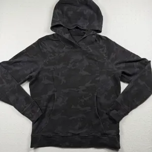 Lululemon Scuba Pullover Hoodie Black Camo Size 8 Funnel Neck Cozy Sweatshirt thumbnail 1