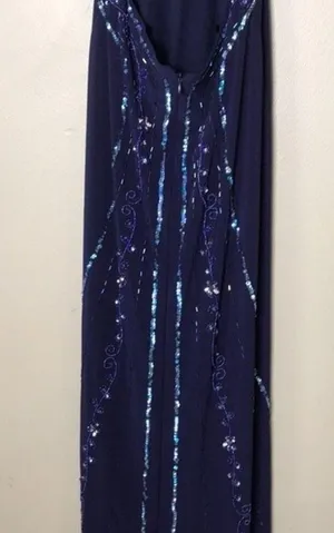 Nightway navy blue open back low cut prom holiday dress size 4 thumbnail 11