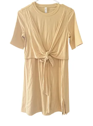 Lululemon Tie‎ Front Short Sleeve Pima Cotton Mini Dress Butter Yellow 2 Preppy thumbnail 1