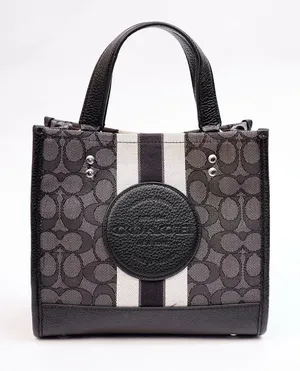 COACH Dumsy Black Monogram Nautical Stripe Tote 22 thumbnail 1