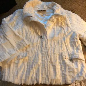 TUMBLEWEED | M | Jacket Coat Fuzzy Furry Cropped Off White Faux Fur Women thumbnail 4
