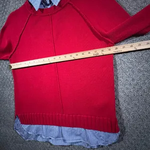 Lauren Ralph Lauren Sweater Womens Large‎ Red Faux Layered Pinstripe Shirt Trim thumbnail 6