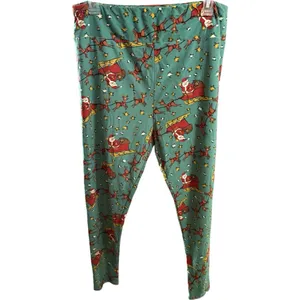 LuLaRoe Green Red Santa Reindeer Christmas Leggings Size TC2 thumbnail 4