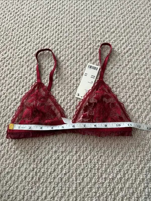 Kat the Label Size Extra Small XS Women's Sheer Floral Lace Bralette in Burgundy thumbnail 3