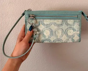 Vintage Coach Teal Canvas Wallet Wristlet thumbnail 1