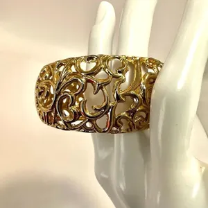 Gold tone cut out hinged bangle bracelet thumbnail 8