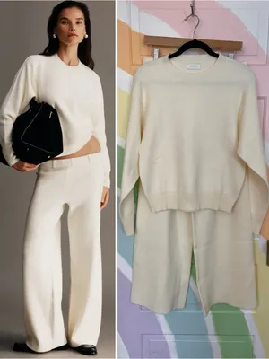 NWOT MESHKI Lauren Knit Trouser & Braxton Cozy Jumper Sweater Set in Ivory 🧡🎀 thumbnail 2