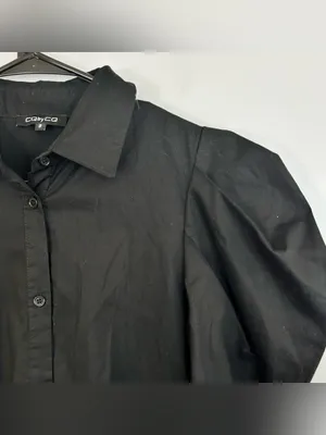 CQbyCQ Black High Low Button Down Avante Garde Puff Shoulder Shirt Dress Small thumbnail 5