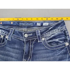 Miss‎ Me Womens Mid Rise Boot Jeans 29x28.5 Rhinestone Embroidery Denim Cross thumbnail 8