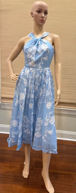 Light Blue Floral Halter Midi Dress thumbnail 1