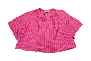 Universal Threads womens linen blend pink stripe cropped shirt. Size M. beach thumbnail 1